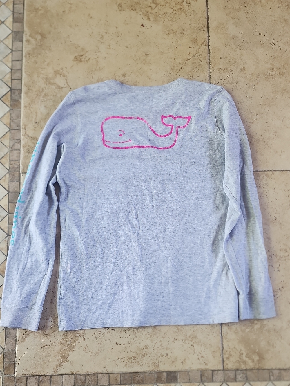 Girls' Vineyard Vines Long Sleeve Whale Graphic Tee - Light Gray & Pink